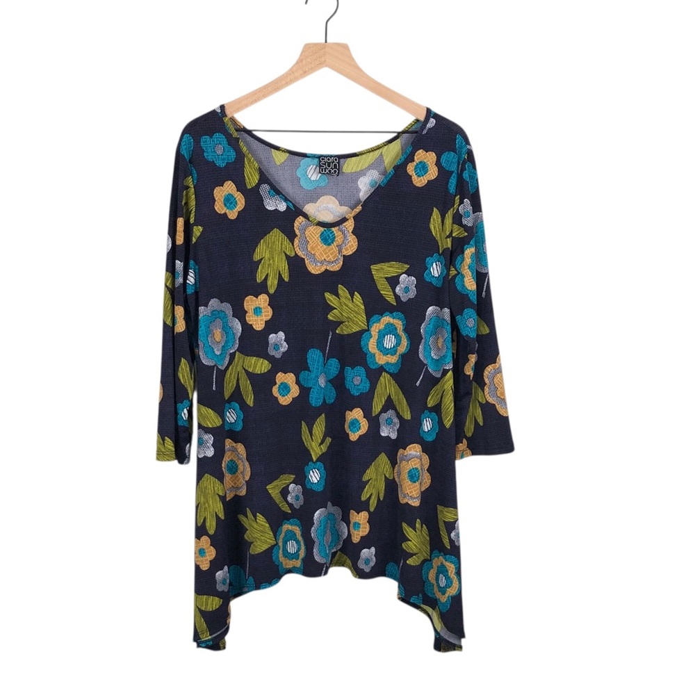 Clara Sun Woo Blue Floral Swing Top Asymmetrical